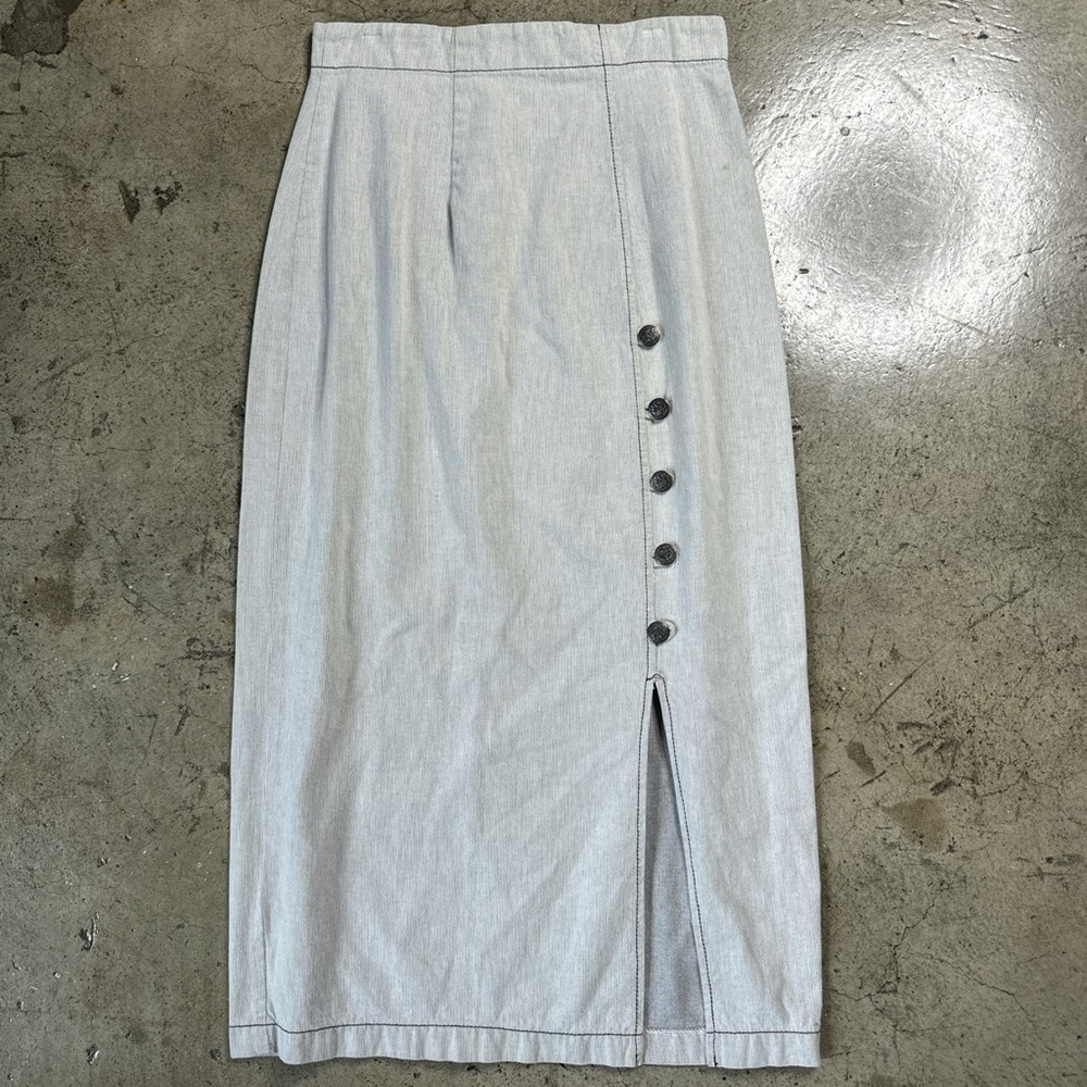 Vintage 90s maxi grey beige skirt with slit and buttons size 5/6